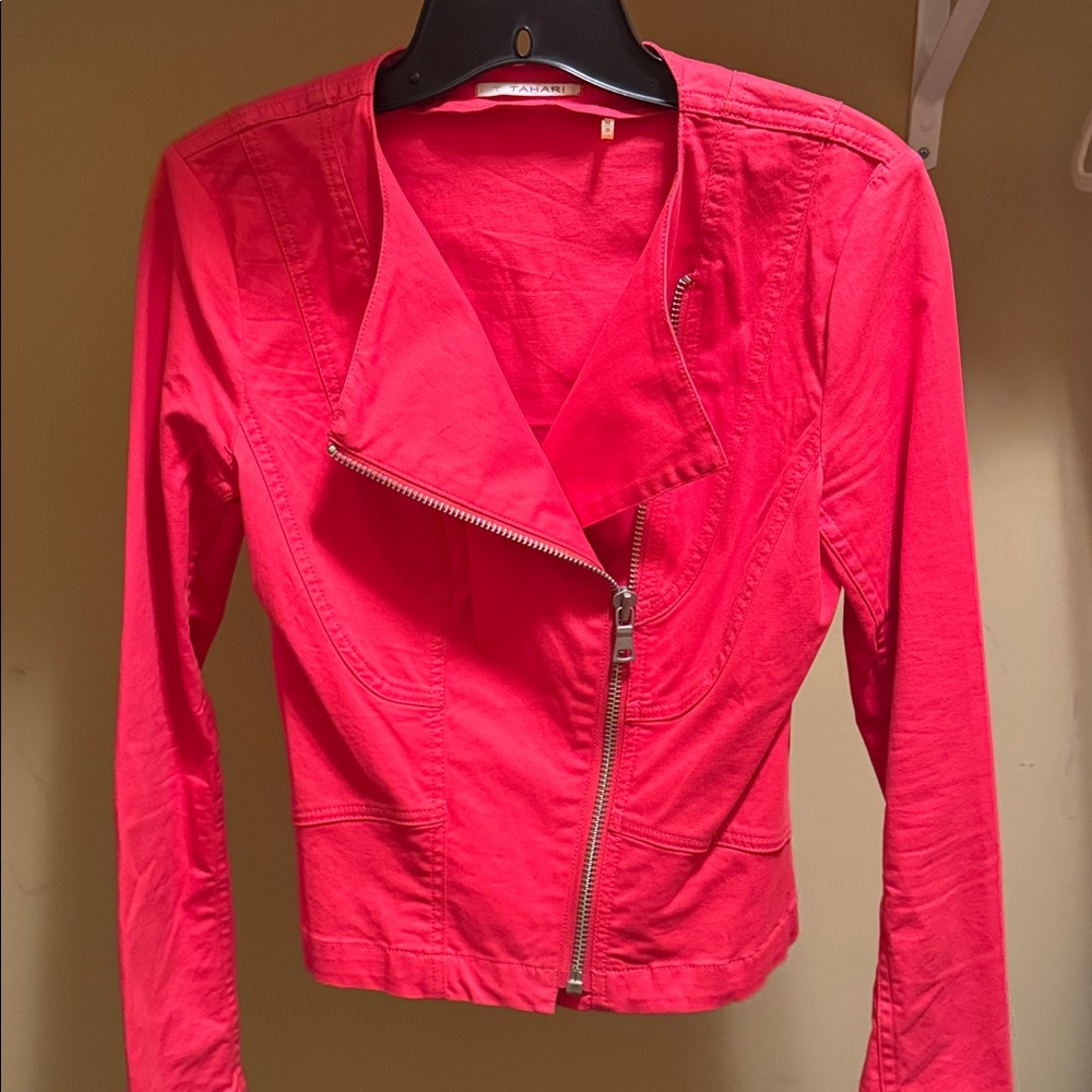 T TAHARI coral bomber jacket